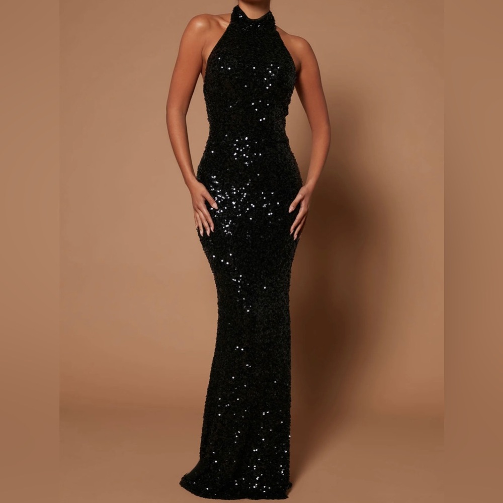 Black maxi sequin dress